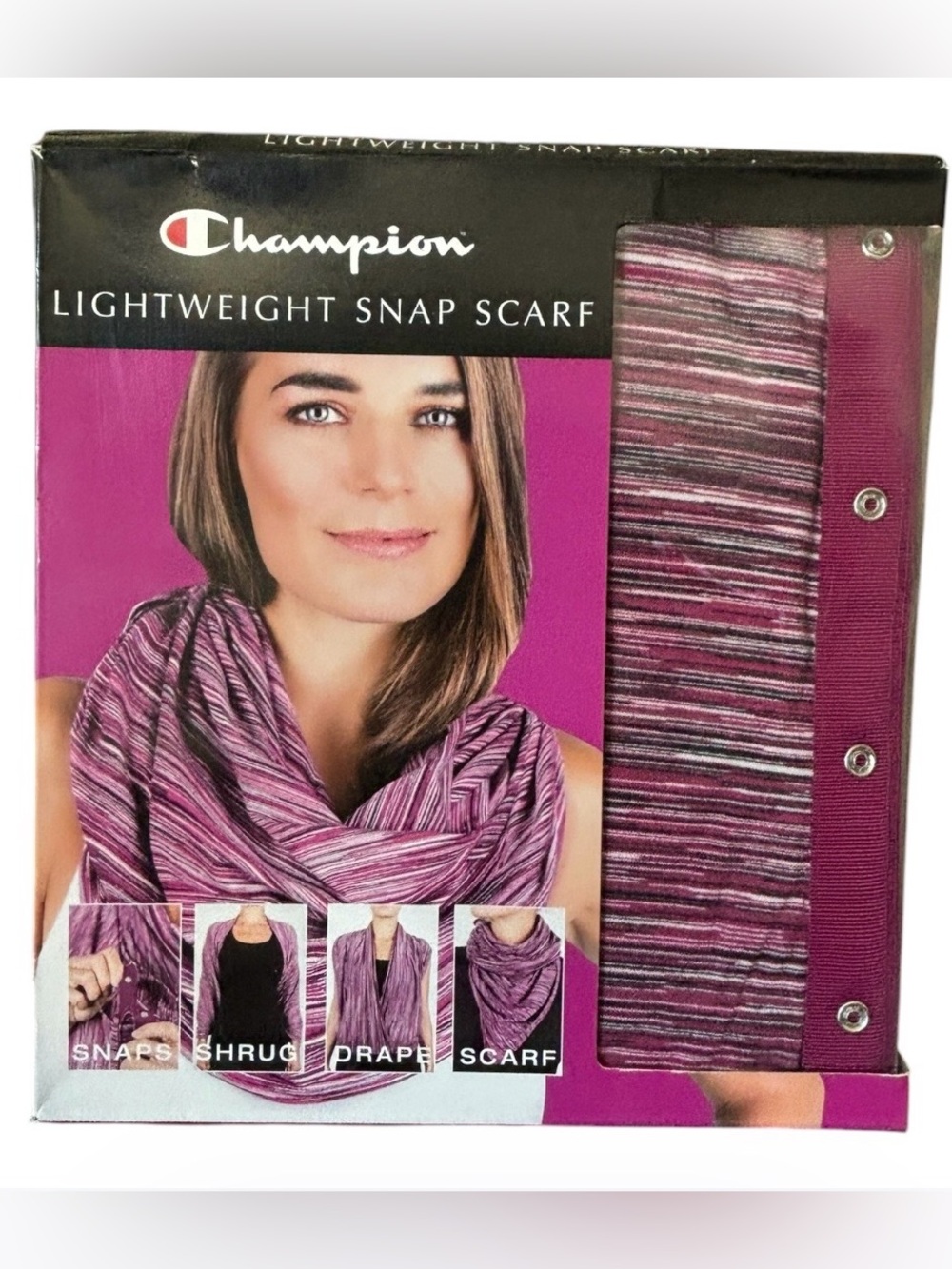 Champion Lightweight Snap Scarf Purple Stripe 28x28 Shrug Wrap Moisture Wicking